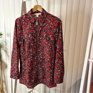 Michael Kors Floral Zip-Up Blouse - Size S